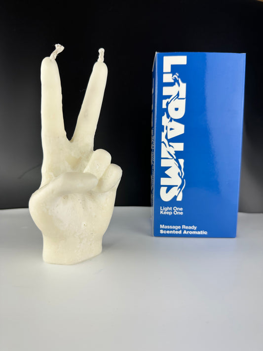 LITPALMS ICON ART HAND CANDLE "PEACE SIGN" (OFF-WHITE)